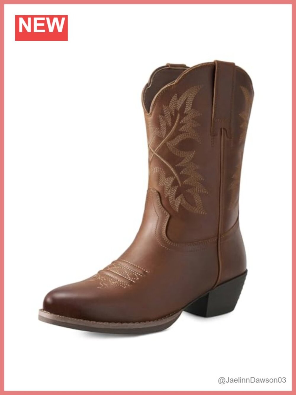 Genuine Leather Cowgirl Boots Western Round Toe Mid Calf Pull-On